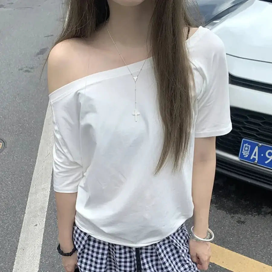 Off The Shoulder T-shirt - White / S