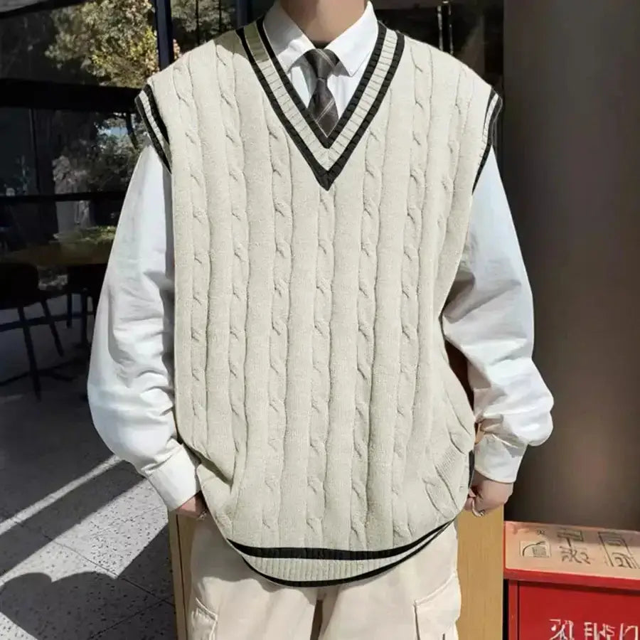 Oversized Sleeveless Knitted Sweater - Beige / L