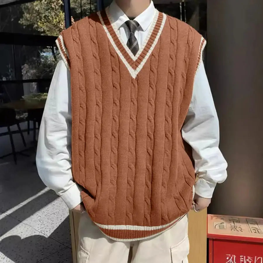 Oversized Sleeveless Knitted Sweater - Brown / L