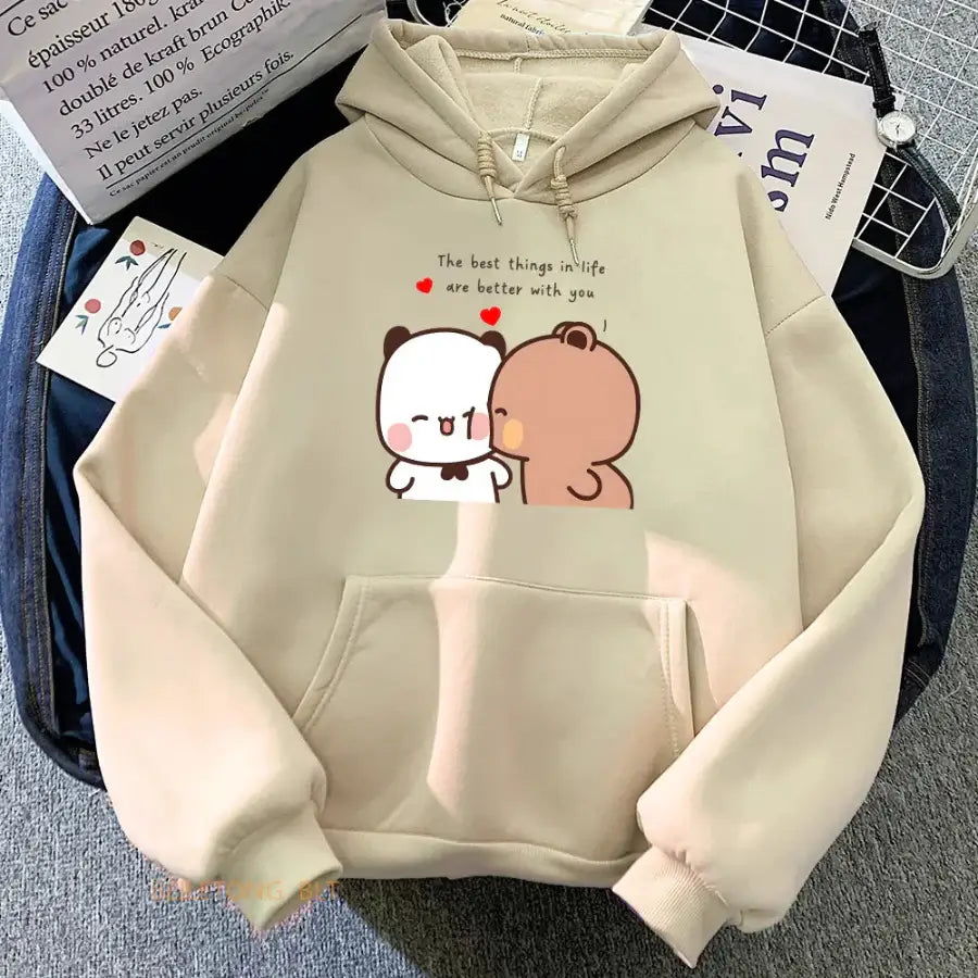 Panda Bear Hoodie - Beige / XS