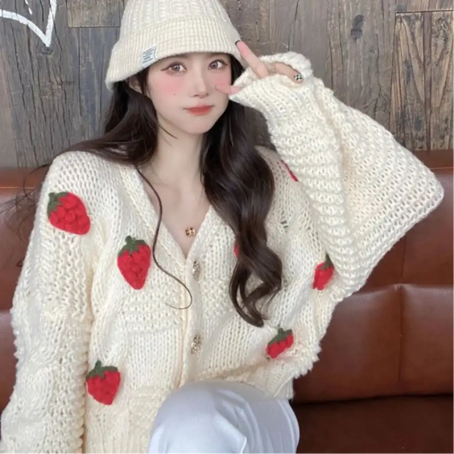 Pink Strawberry Sweater - White / One Size