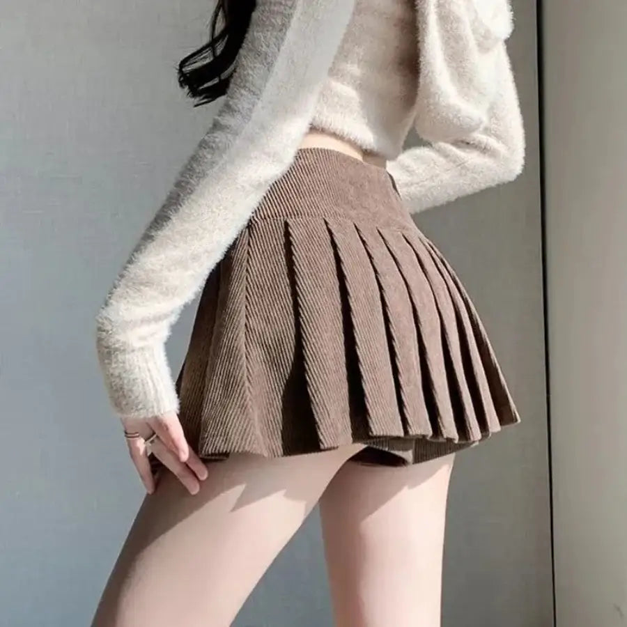 Pleated Corduroy Skirt