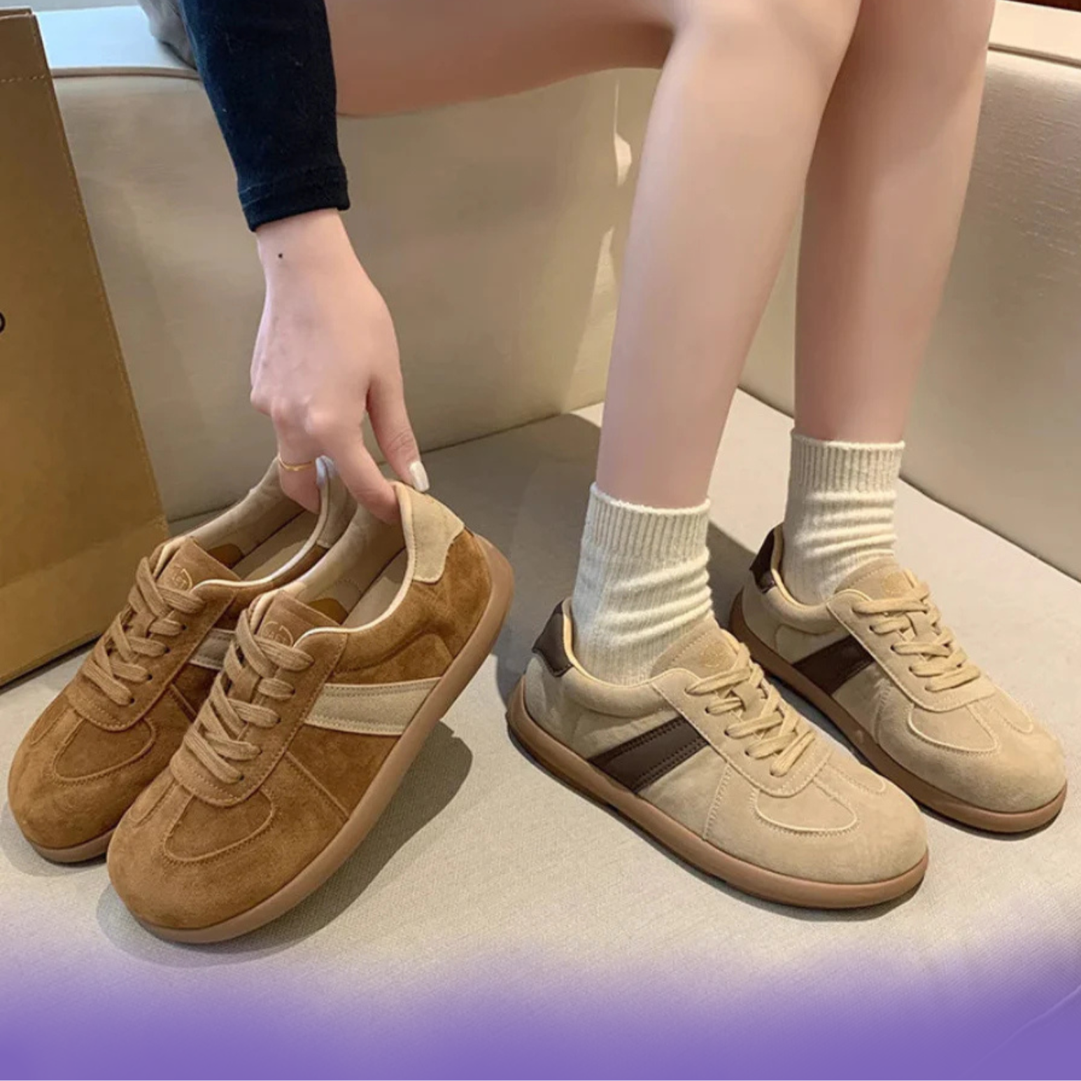 two pairs of brown preppy shoes