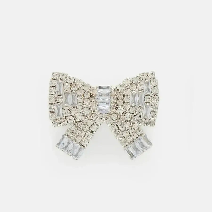 Rhinestone Bow Earrings - Silver
