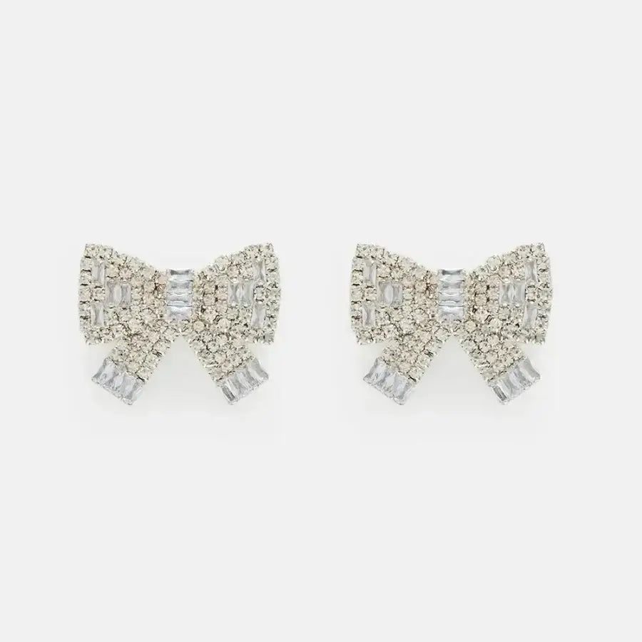 Rhinestone Bow Earrings - Silver