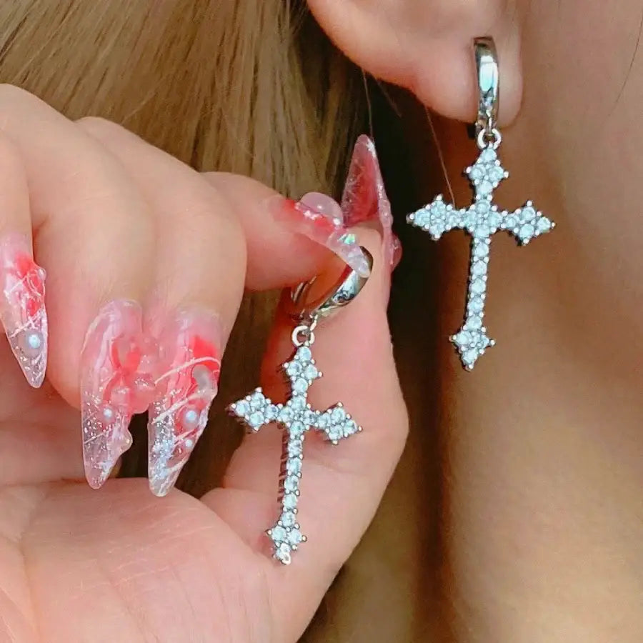 Rhinestone Cross Earrings