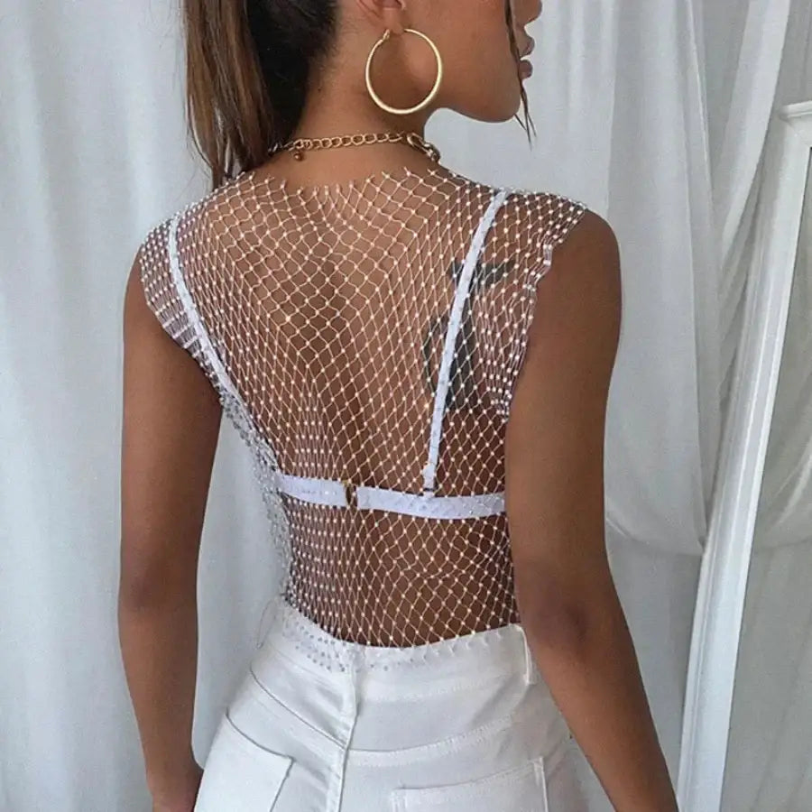 Rhinestone Mesh Top