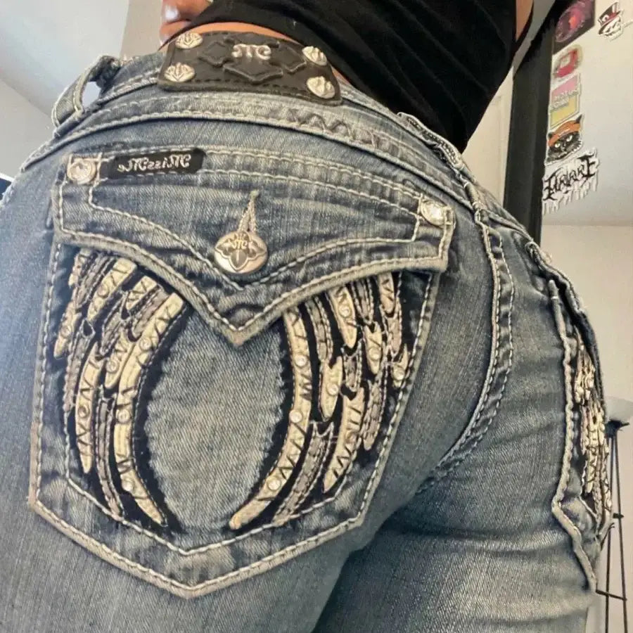 Rhinestone Pocket Jeans - S