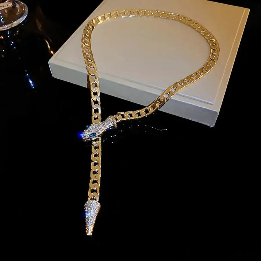 Rhinestone Snake Necklace - Gold