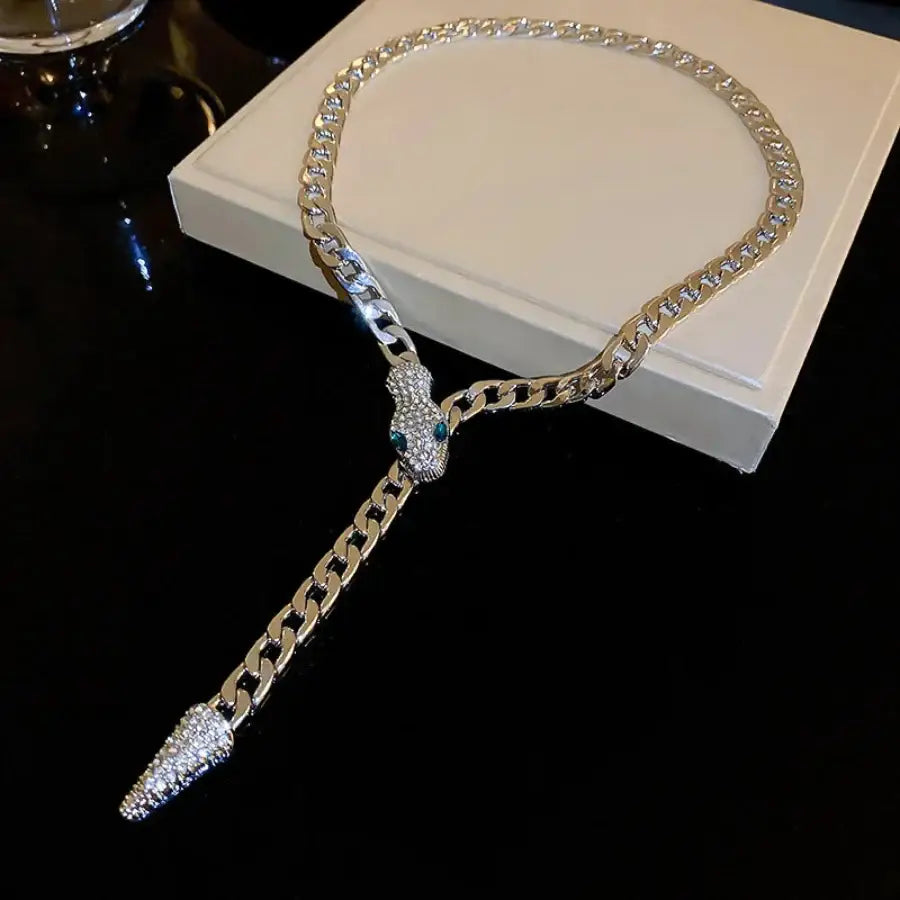 Rhinestone Snake Necklace - Silver