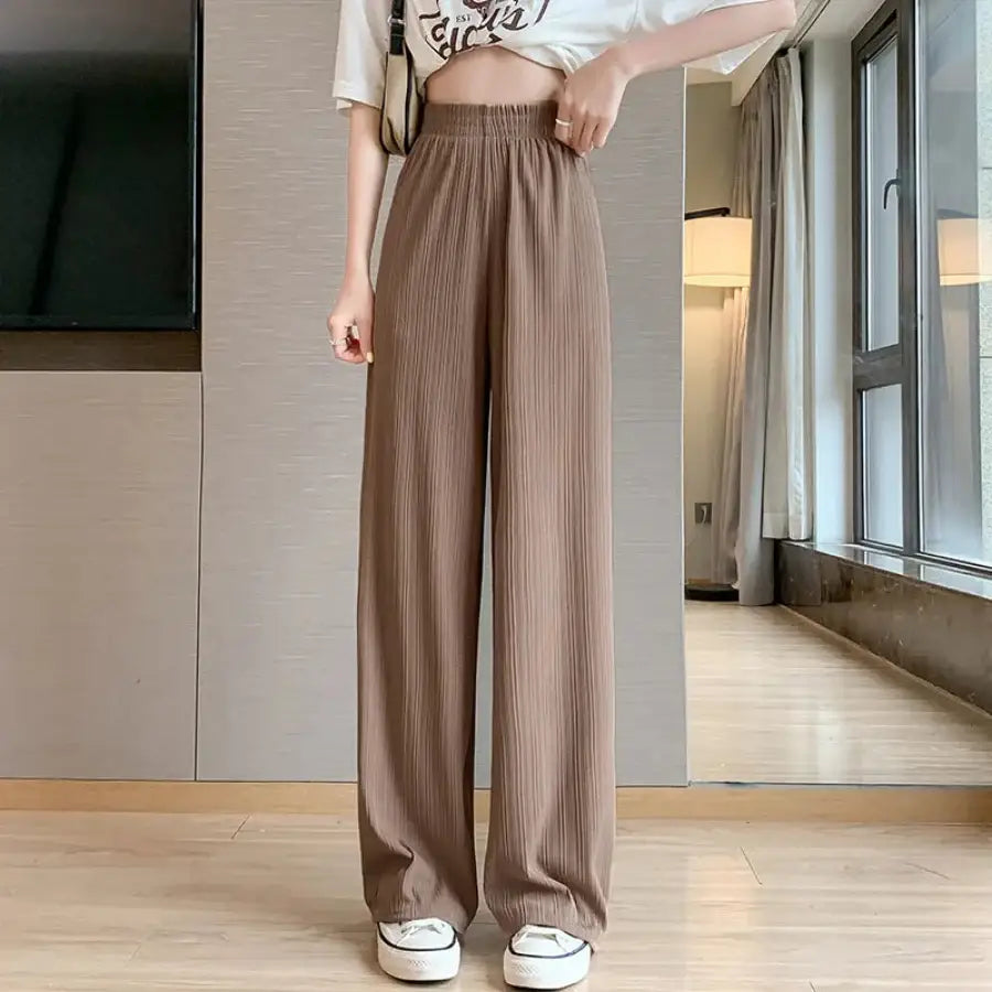 Ribbed Wide Leg Pants - Beige / S