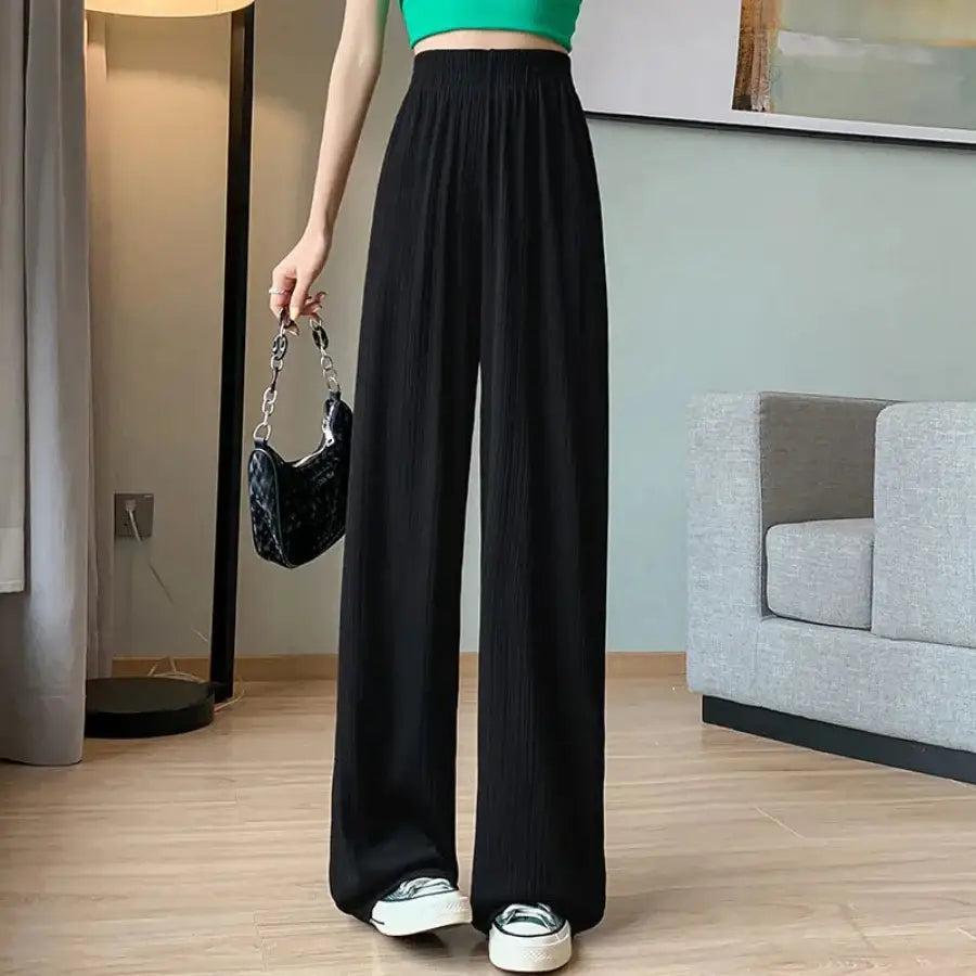 Ribbed Wide Leg Pants - Black / S