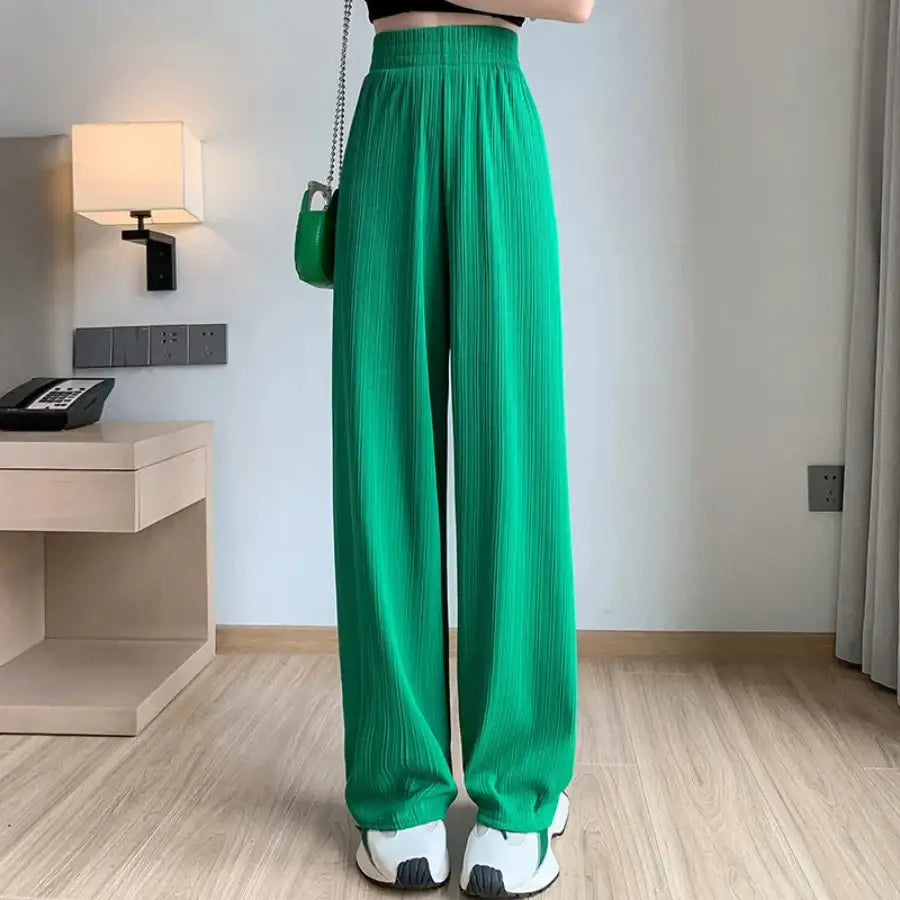 Ribbed Wide Leg Pants - Green / S