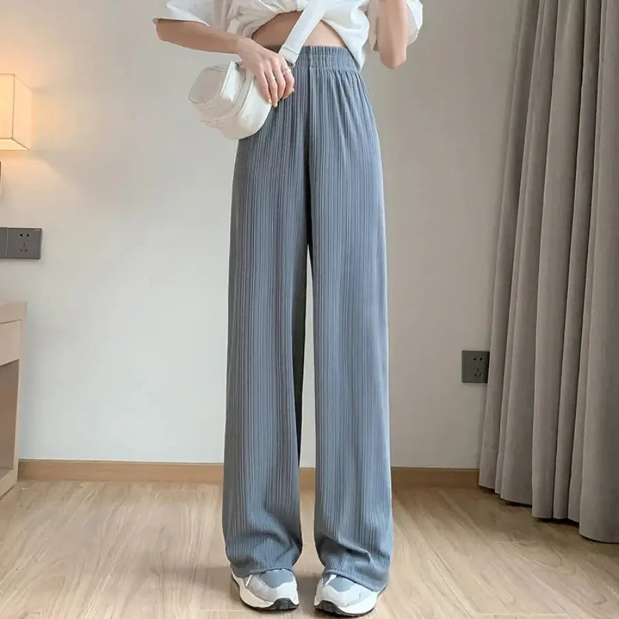 Ribbed Wide Leg Pants - Grey / S