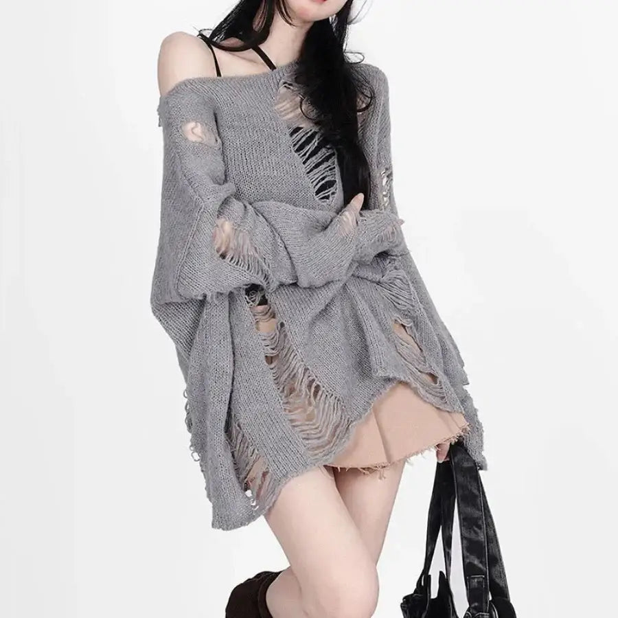 Ripped Sweater - Grey