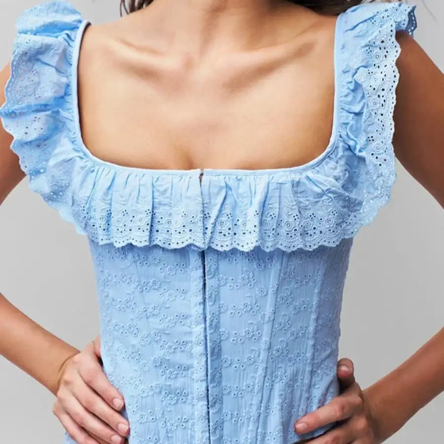 Ruffle Corset Top - Blue / XS