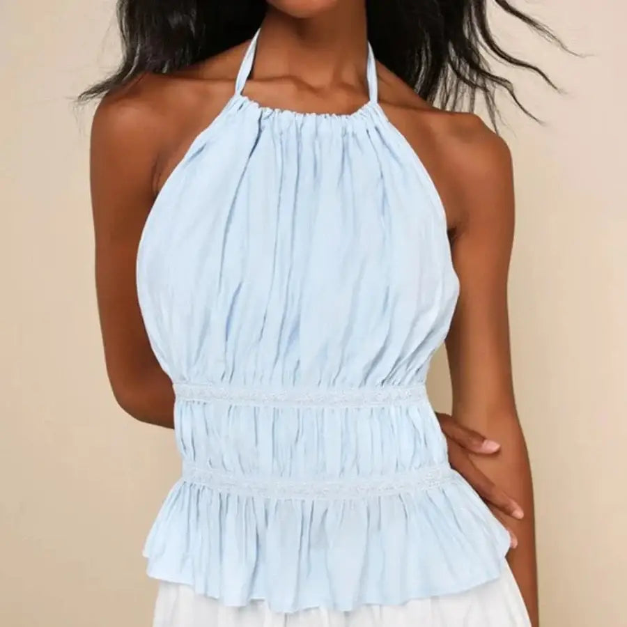 Ruffle Hem Top - Blue / S