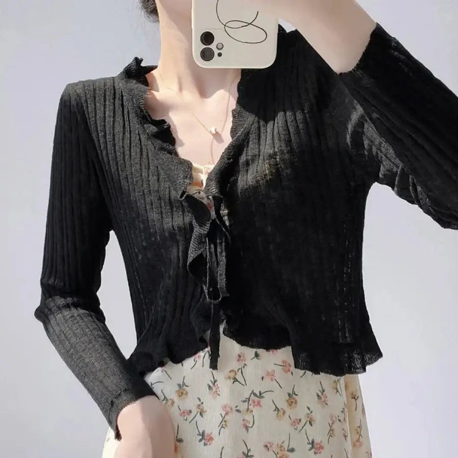 Ruffle Sweater - Black / One Size