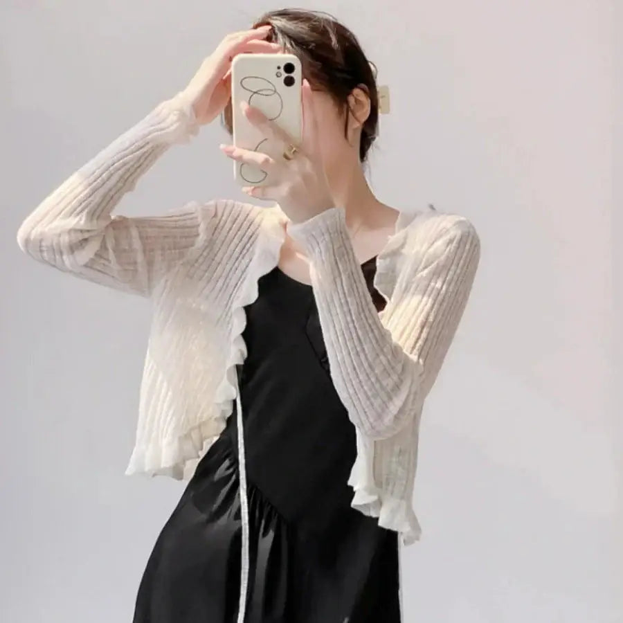 Ruffle Sweater - White / One Size