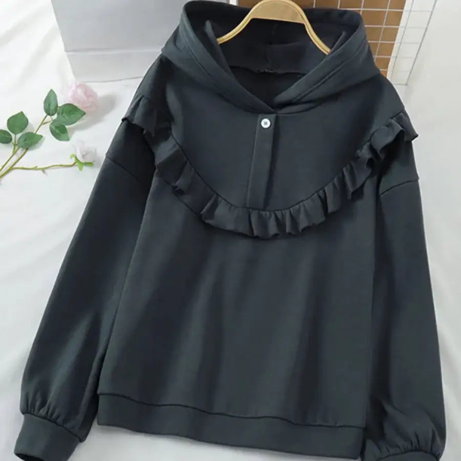 Ruffled Hoodie - Grey / S