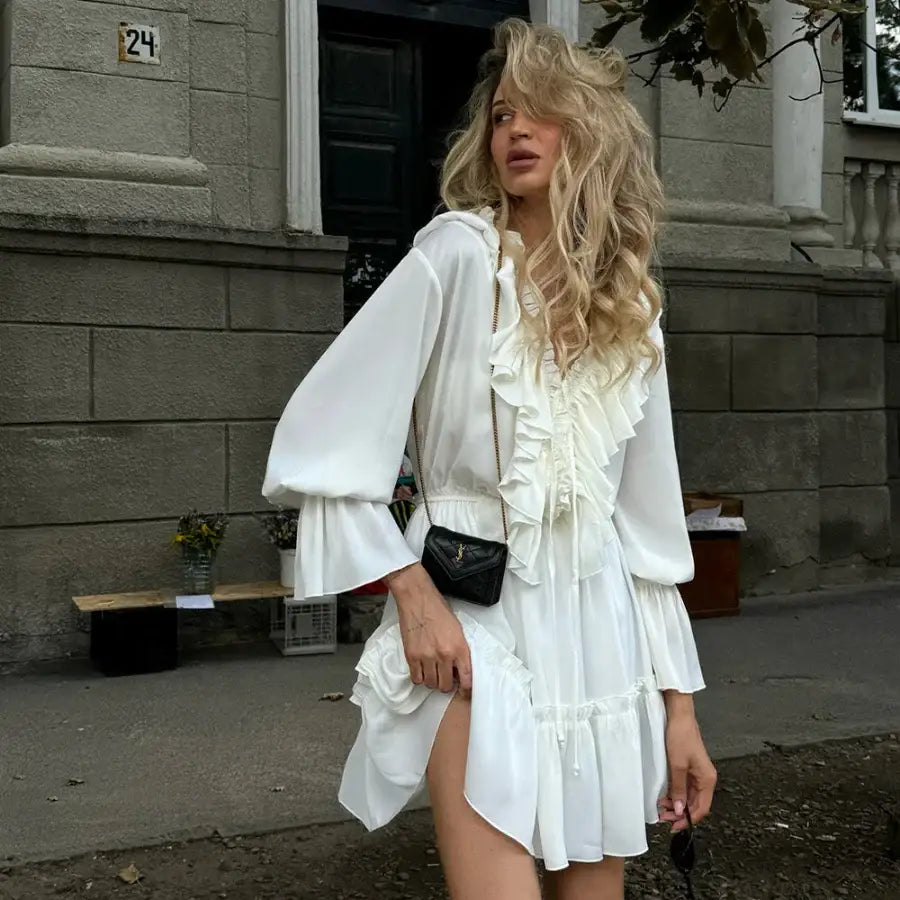 Ruffled V Neck Dress