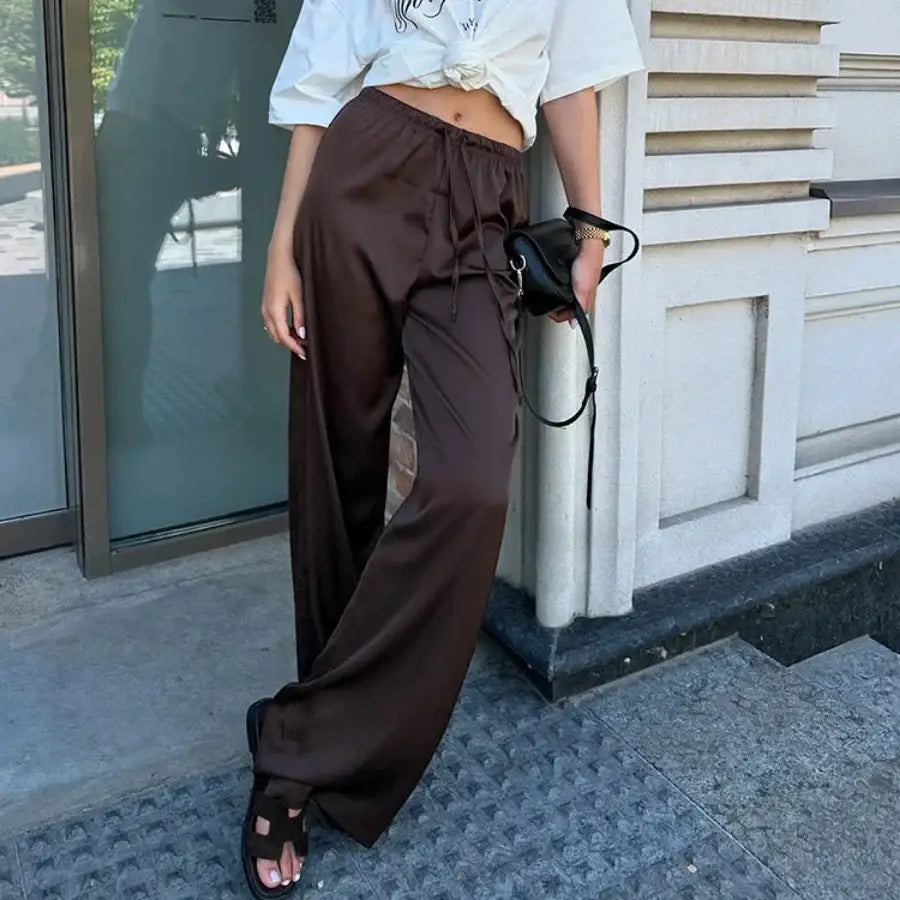 Satin Pants - Brown / M
