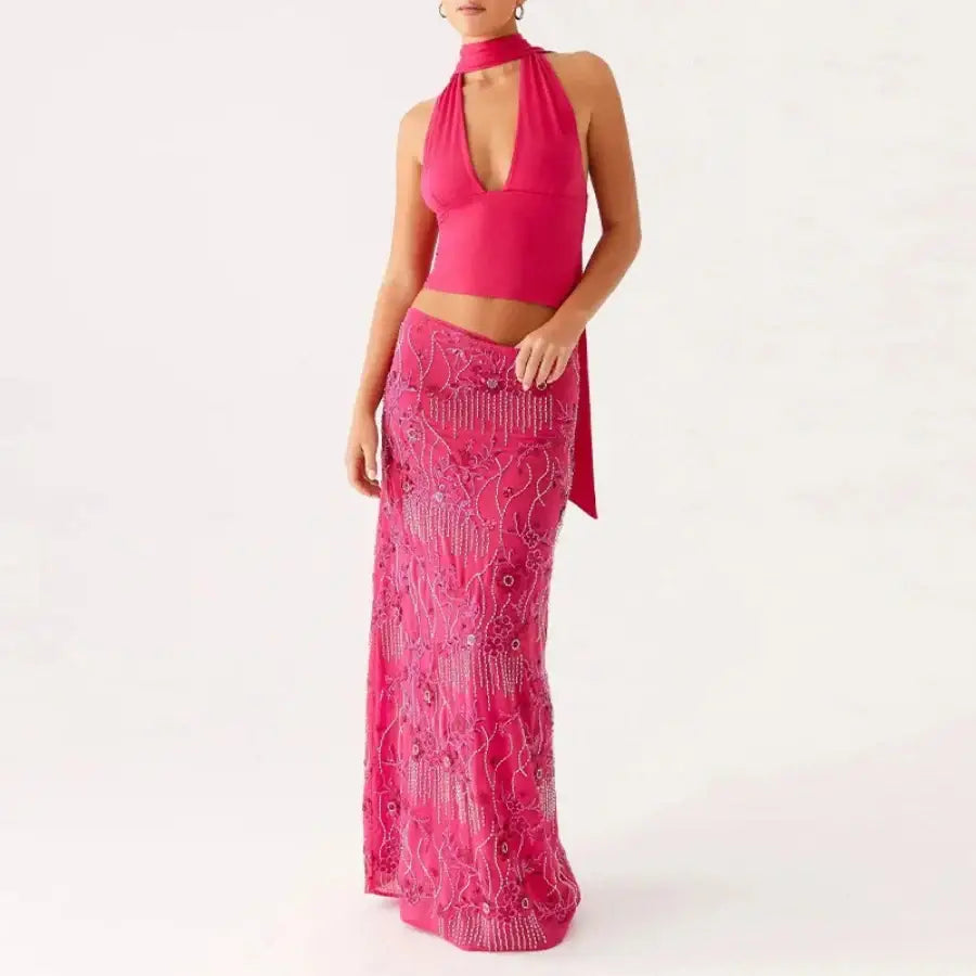 Sequin Long Skirt - Pink / S