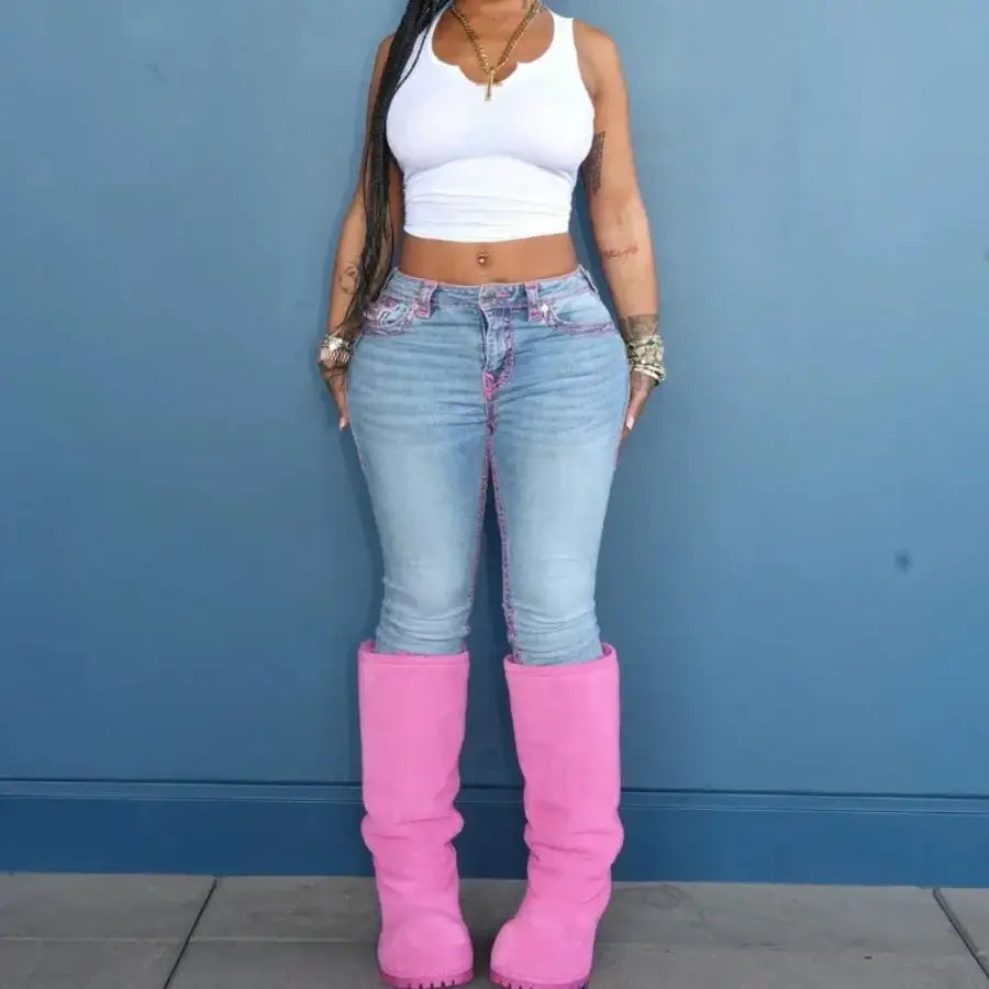 Sexy Pink Seams Jeans
