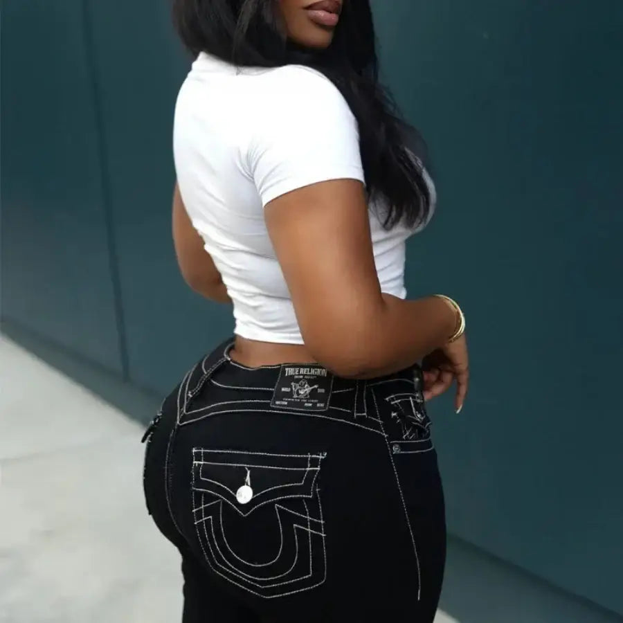 Sexy Pink Seams Jeans - Black / S