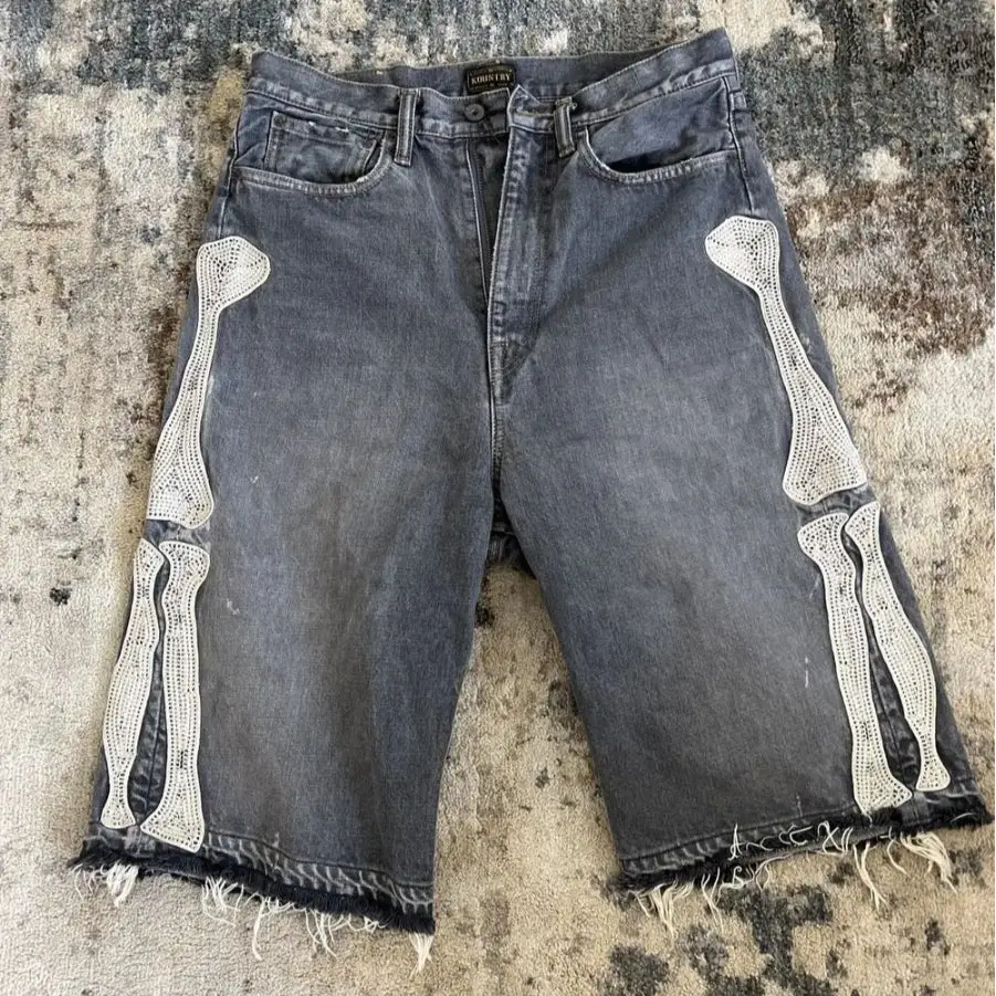 Skeleton Denim Shorts - Black / S