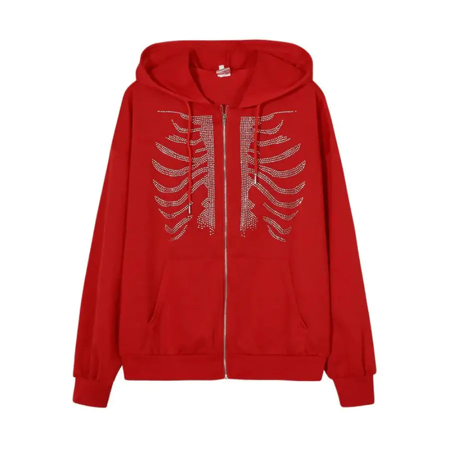 Skeleton Zip-Up Hoodie - Red / S