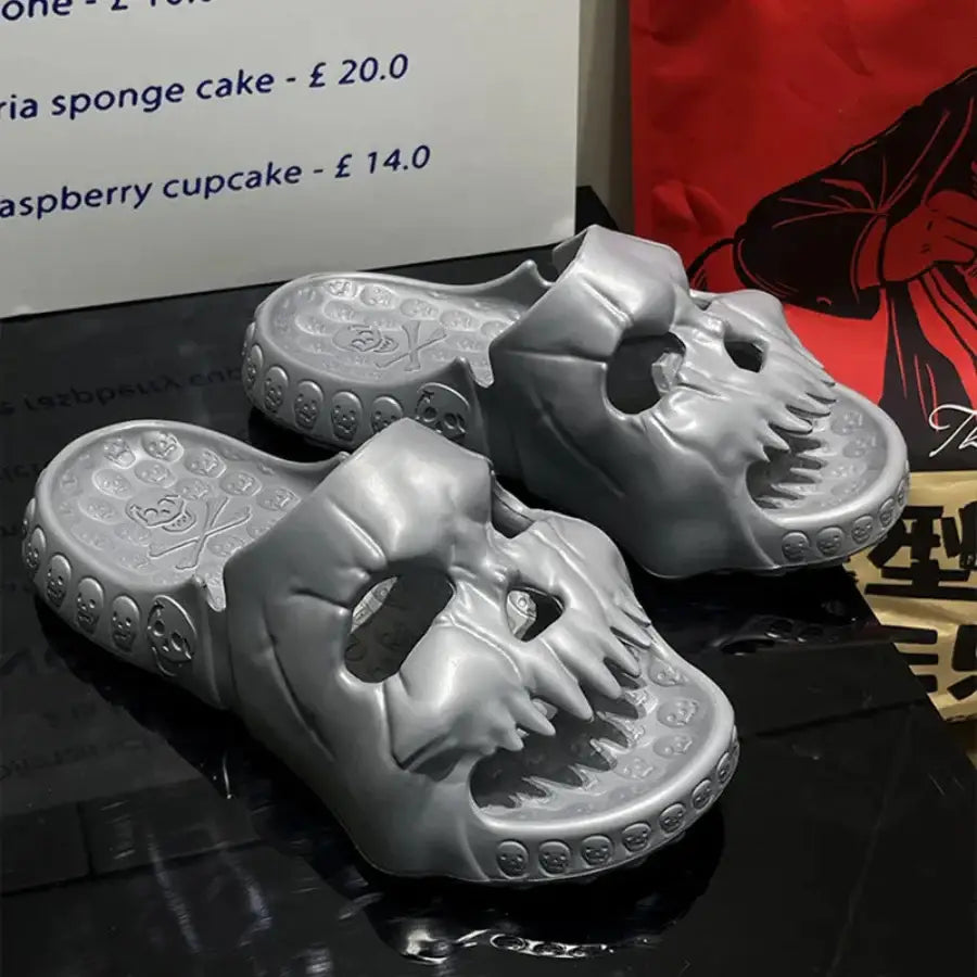 Skull Flip Flops - Gray / 4