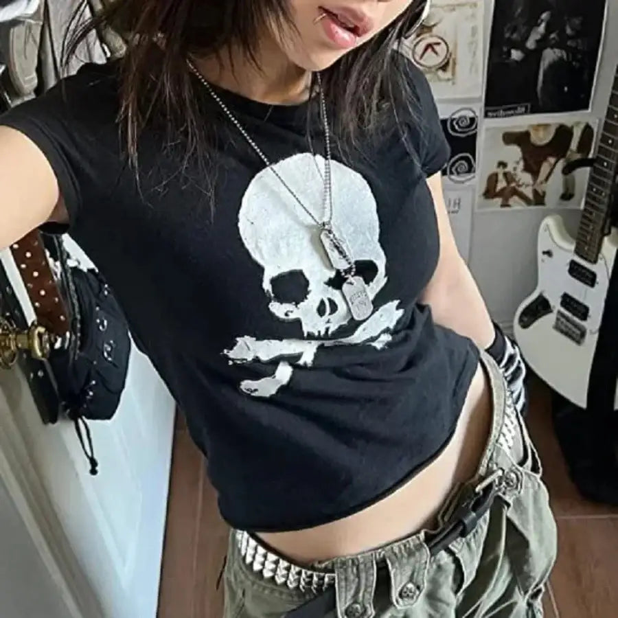 Skull Print Top - Black / XS
