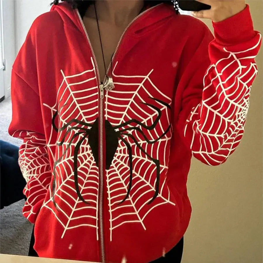 Spider Web Zip Up Hoodie