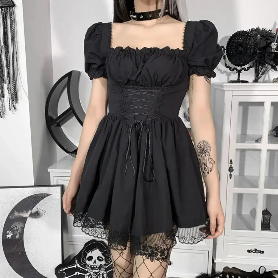 Square Neck Puff Sleeve Dress