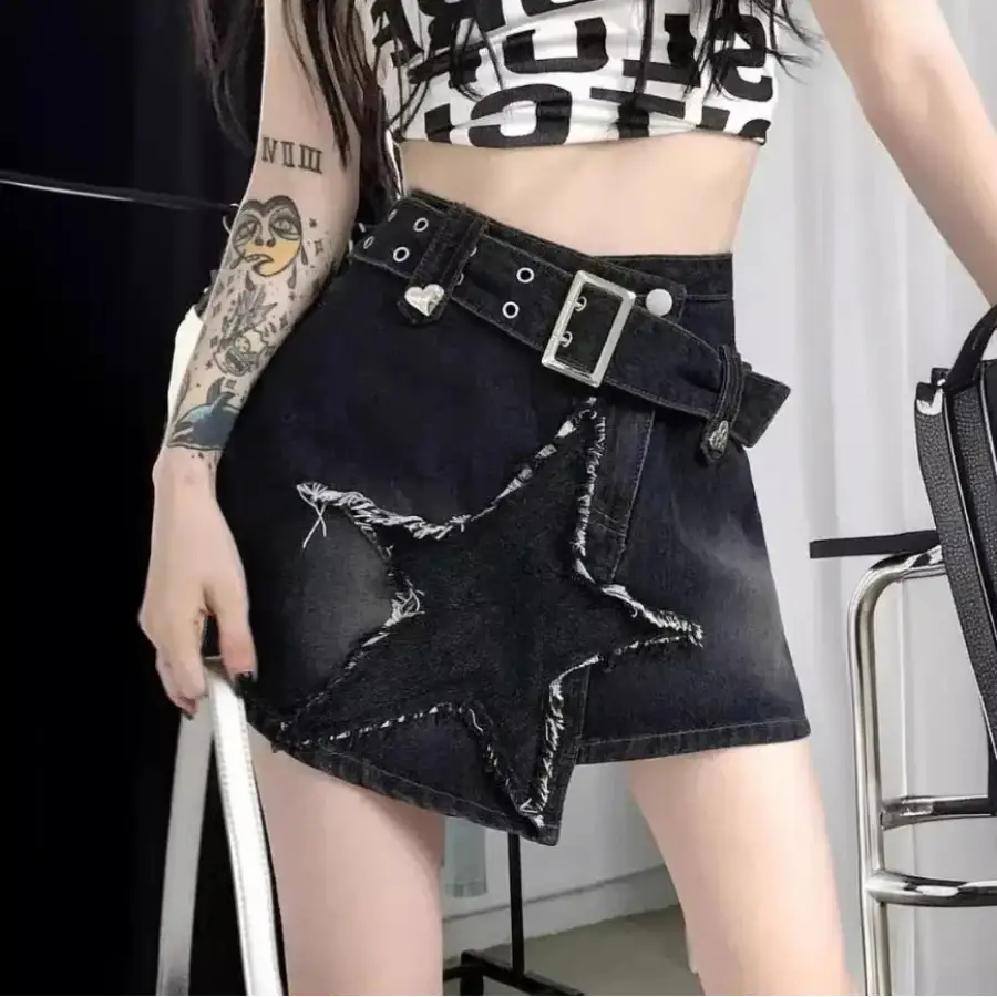 Star Denim Mini Skirt - Black / S