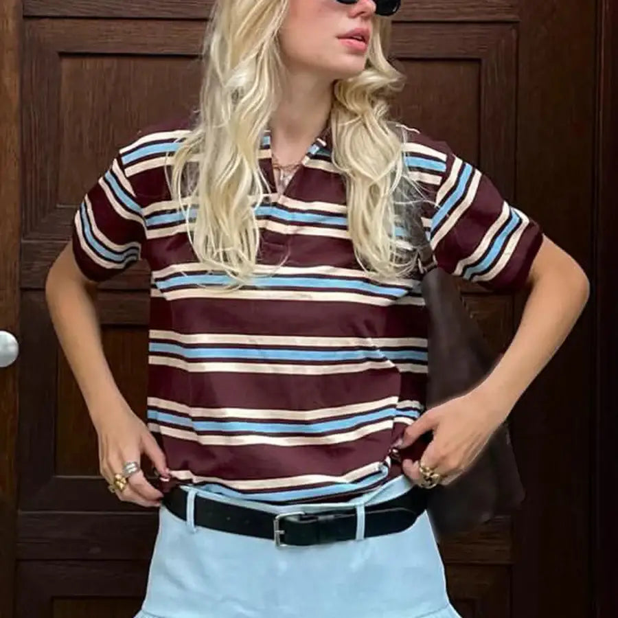 Striped Polo Shirt - Red / S