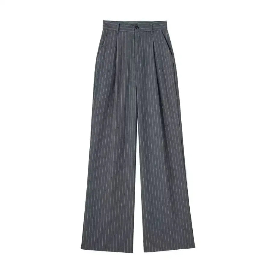 Striped Straight Pants - Grey / XS