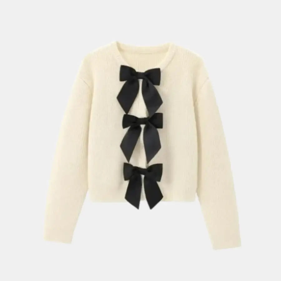 V Neck Bow Sweater - S