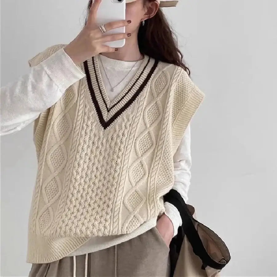 Vintage V-Neck Sweater - Apricot