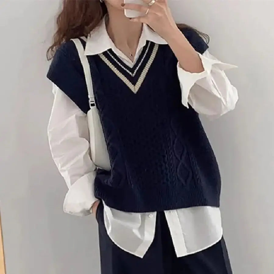 Vintage V-Neck Sweater - Blue