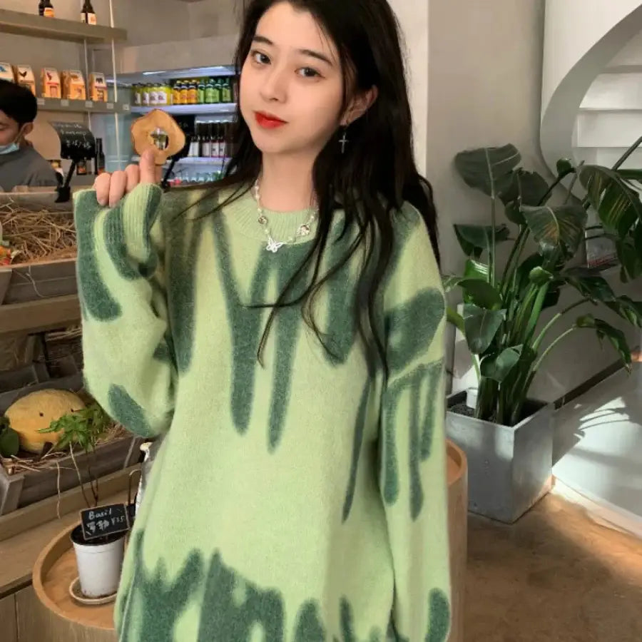 Wave Print Knit Sweater