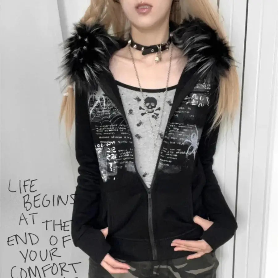 Zip Up Hoodie With Fur Hood