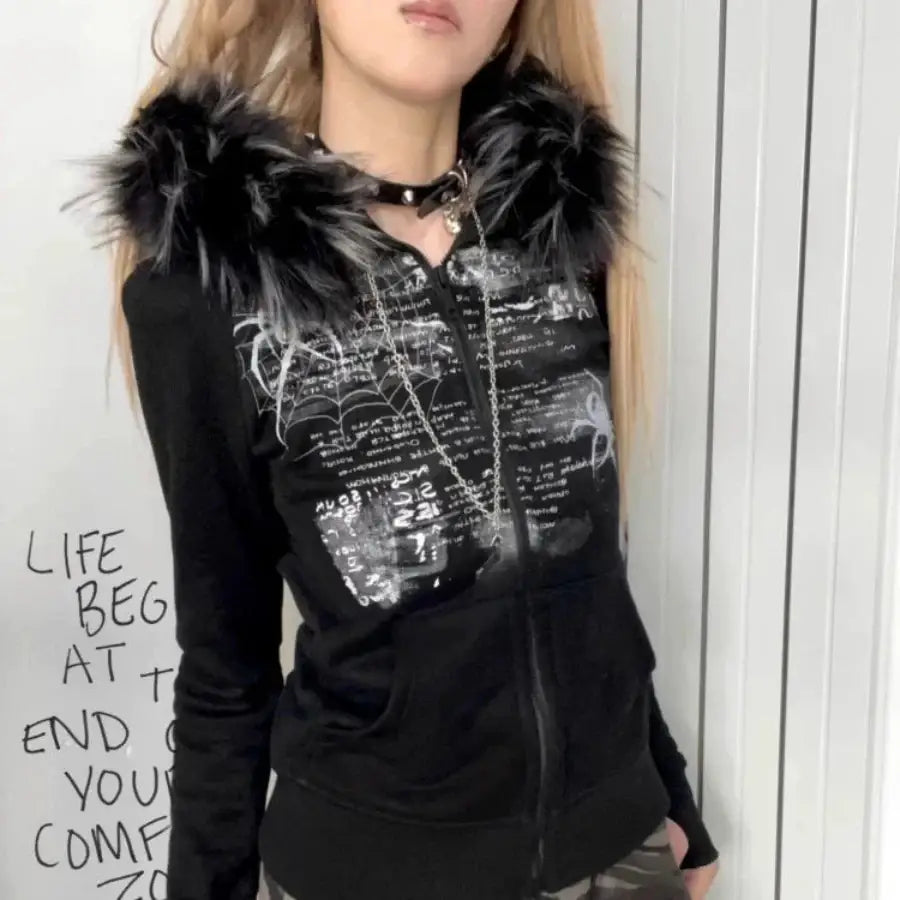 Zip Up Hoodie With Fur Hood