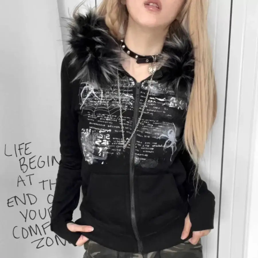 Zip Up Hoodie With Fur Hood