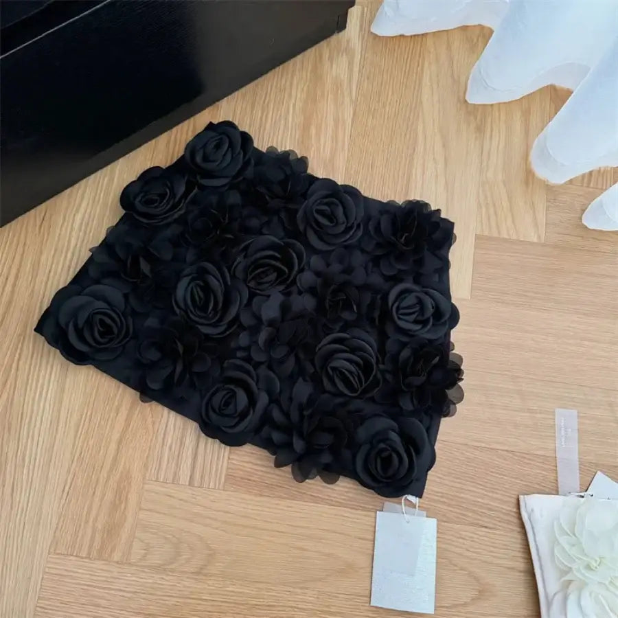 3D Flower Skirt - Black / S