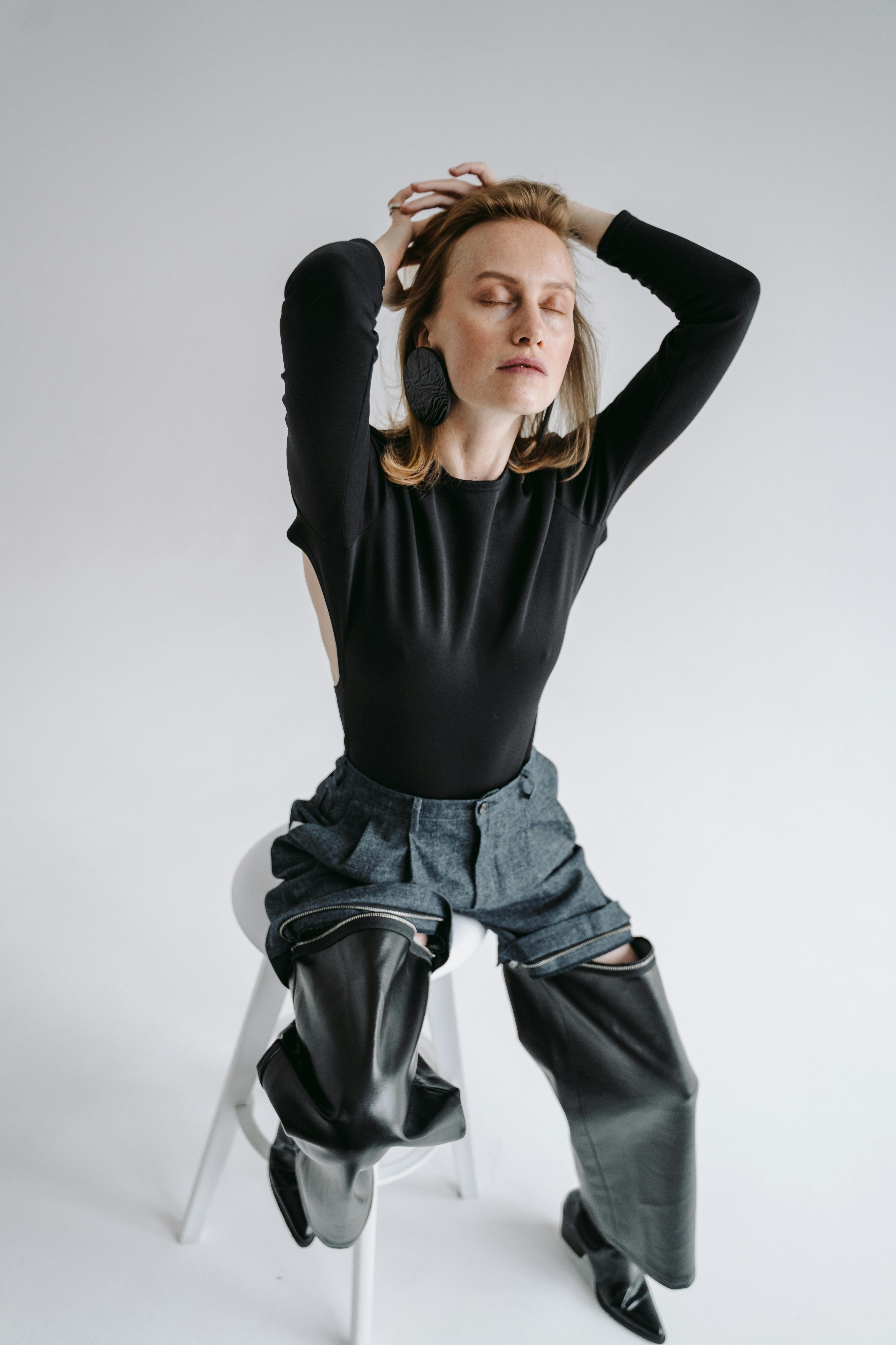 model wearing black long sleeve shirt