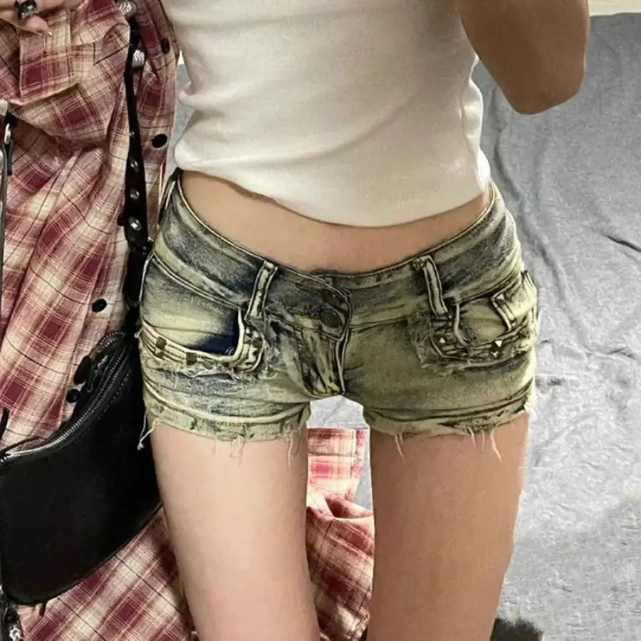 Acid Wash Denim Shorts - XS