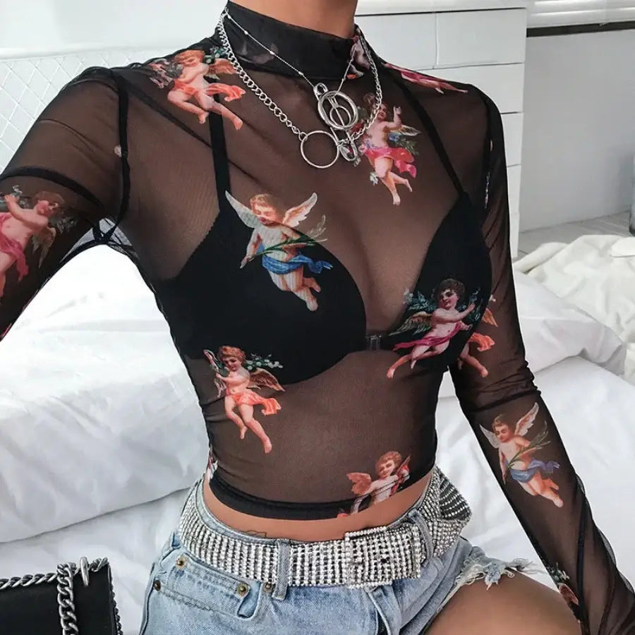Angel Mesh Top - Black / S