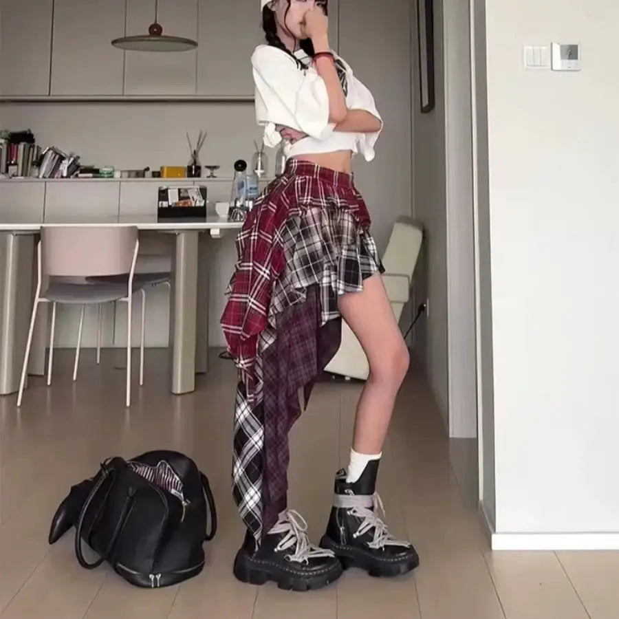 Asymmetrical Plaid Skirt